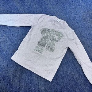 Crewcuts Sequined Bow Sweater Oatmeal and Gold Size L (Pizza Stain)